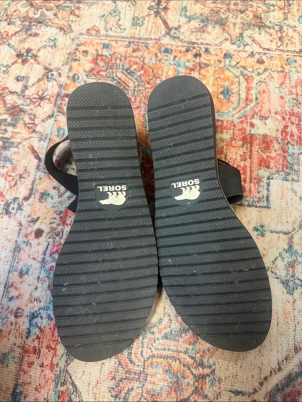 Sorel Ella Black Leather & Stretch Band Sandals - Picture 2 of 4